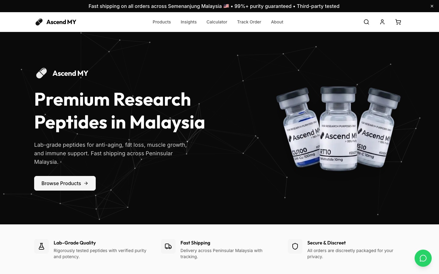 The Ascend Peptides storefront.