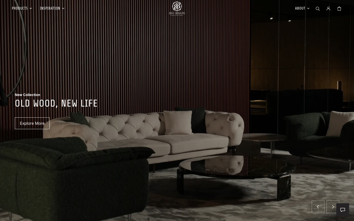 The Big Brain Furniture homepage.