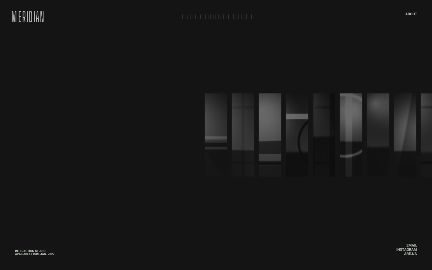 The Meridian portfolio engine, project strip on a dark canvas.